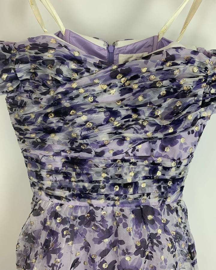 Purple and Gold Floral Evening Dress - Size 2