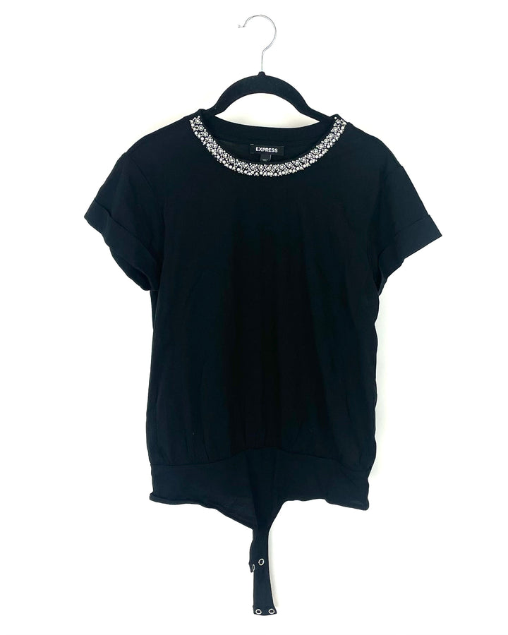 Black Bodysuit With Gemstone And Pearl Collar - Size 4/6