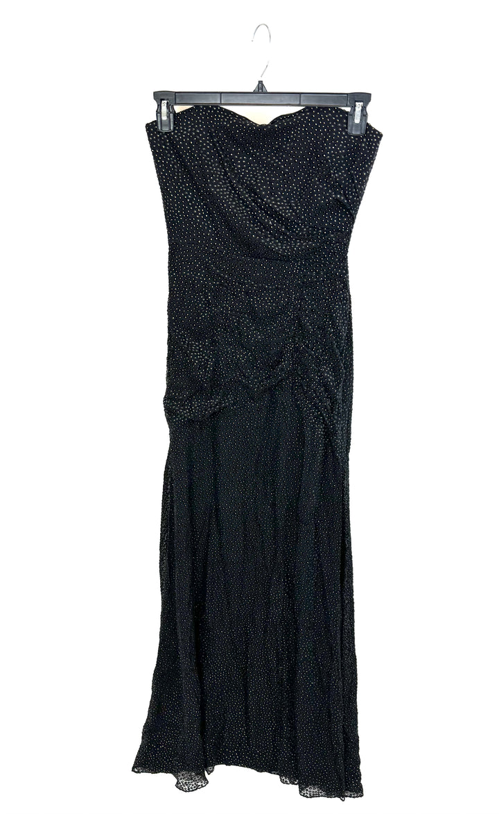 Black and Gold Velvet Polka Dot Maxi Dress - Size 4