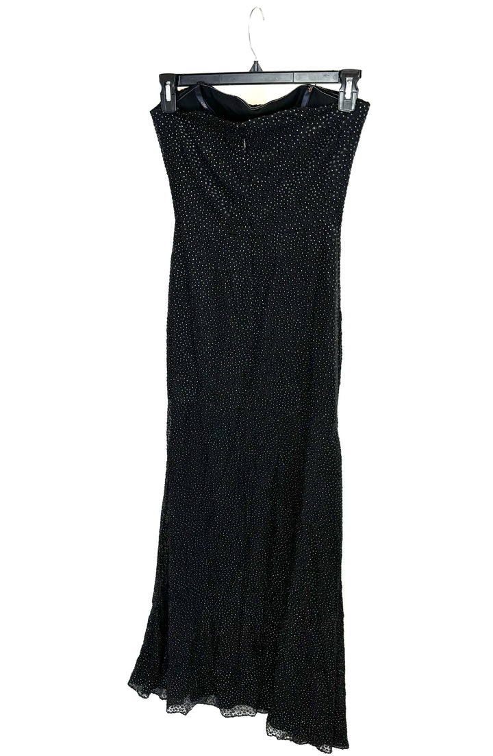 Black and Gold Velvet Polka Dot Maxi Dress - Size 4