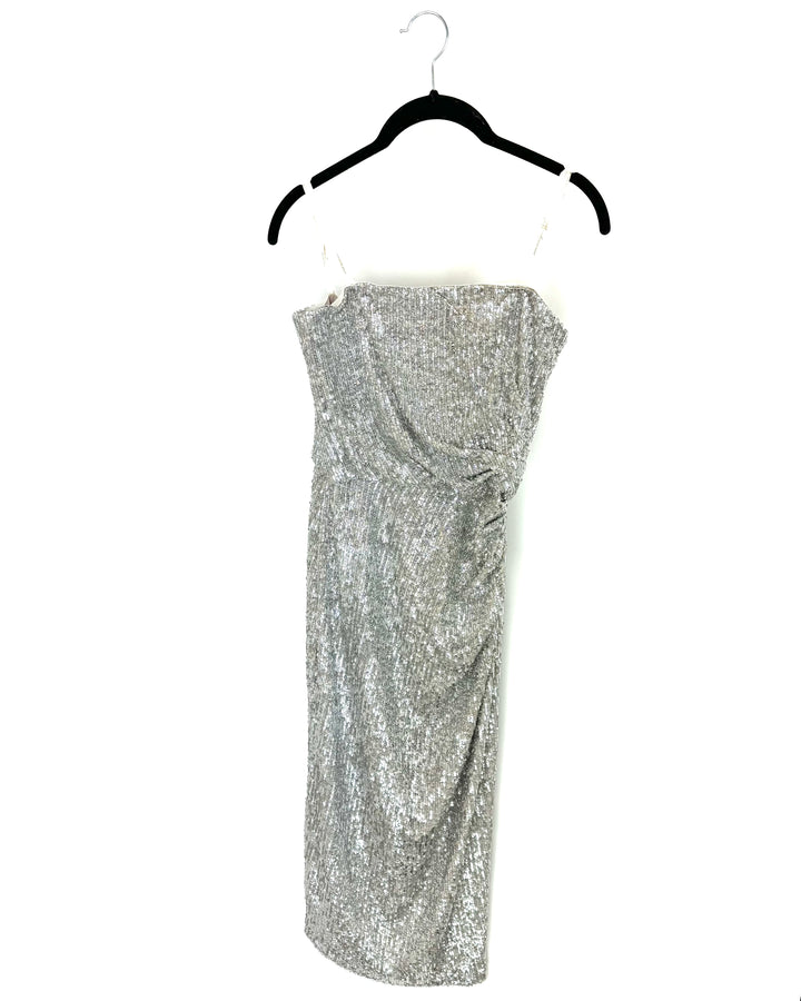 Silver Sequin Drape Dress - Size 2