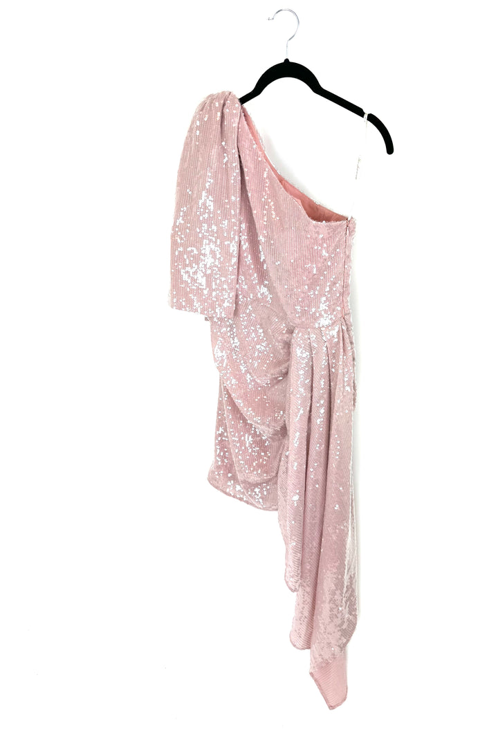 Blush Pink Sequin Draped Dress - Size 4