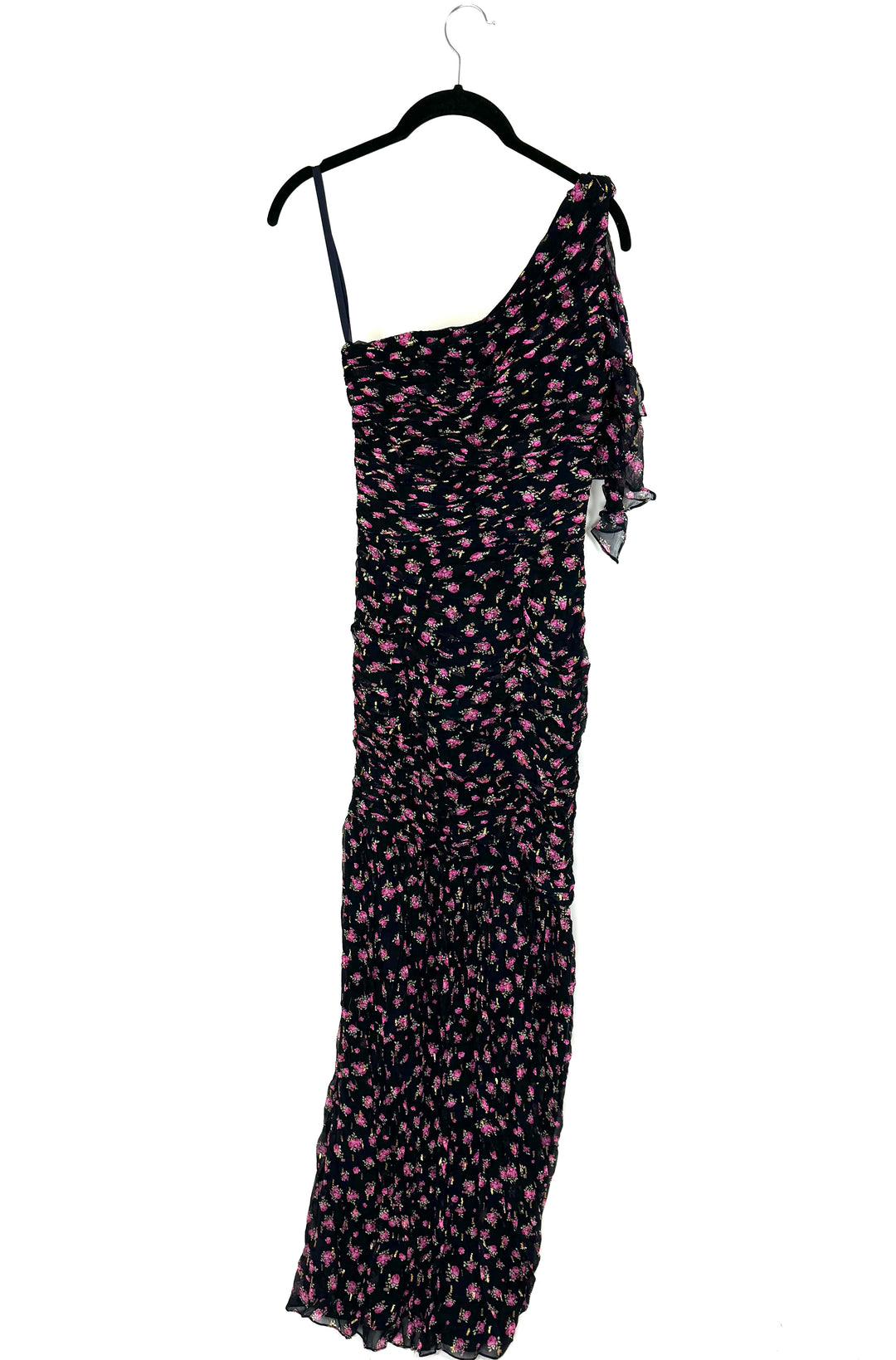 One Shoulder Black Floral Dress - Size 2/4