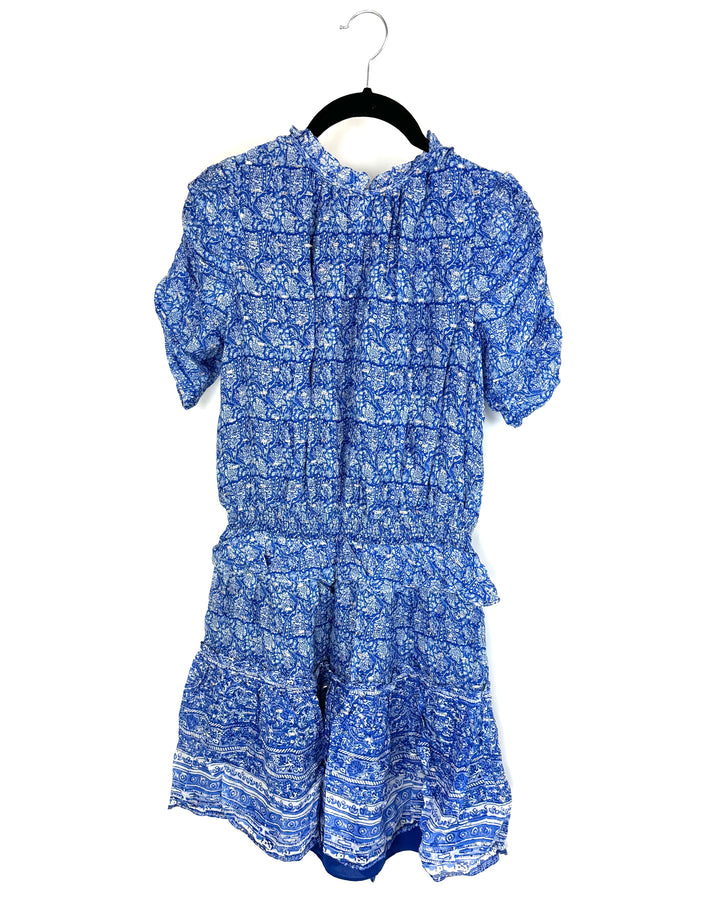 Blue Porcelain Printed Knee-Length Dress - Size 4