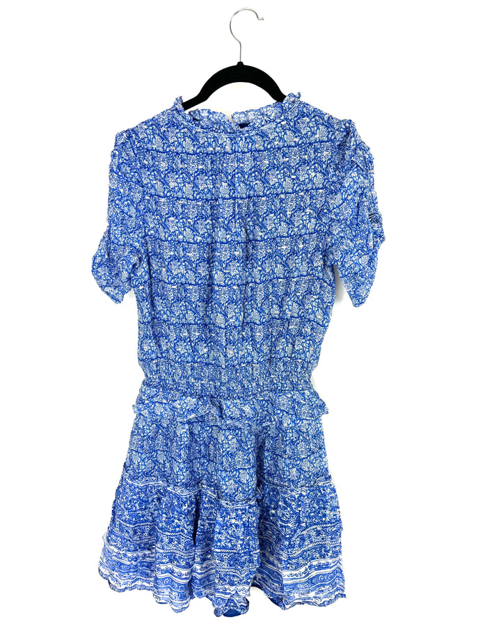 Blue Porcelain Printed Knee-Length Dress - Size 4