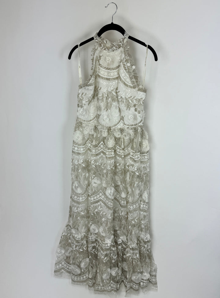 White Sheer Abstract Floral Dress - Size 4