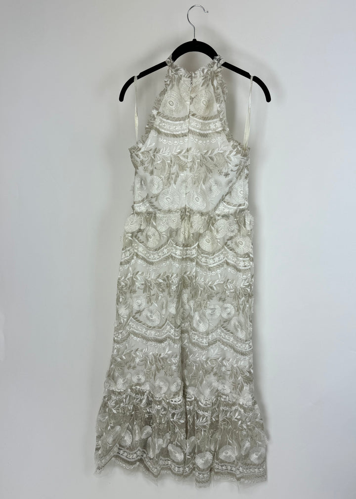 White Sheer Abstract Floral Dress - Size 4