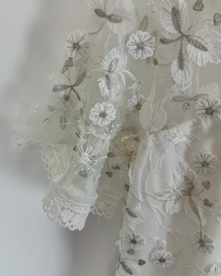 White Sheer Short Floral Dress - Size 4