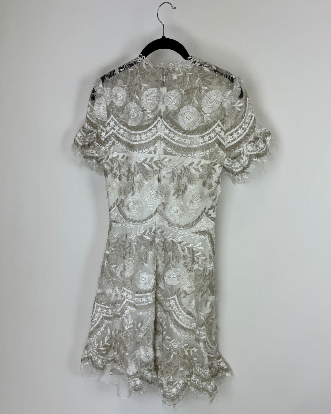 White Sheer Abstract Floral Short Dress - Size 4