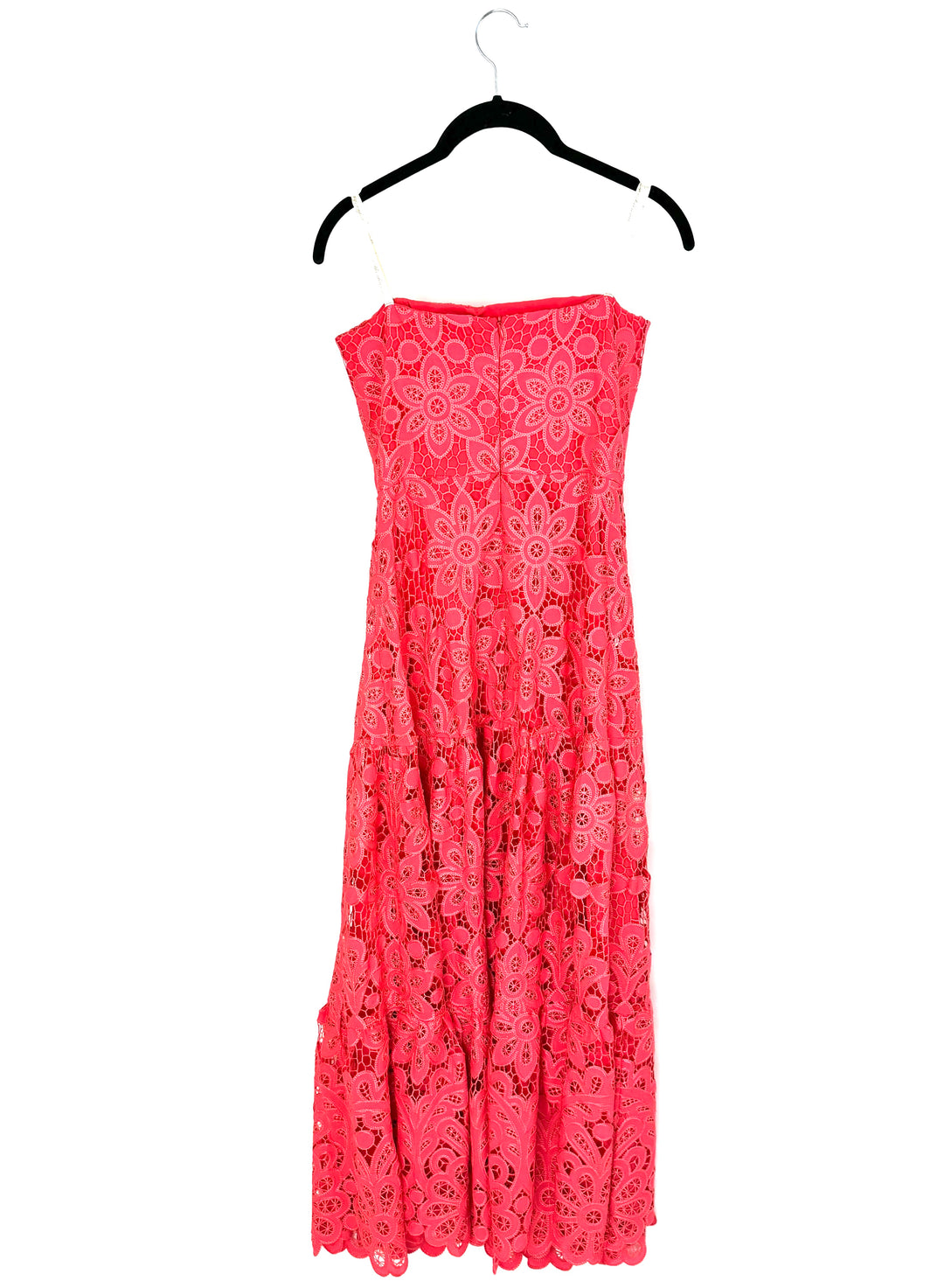 Coral Pink Floral Strapless Dress - Size 4