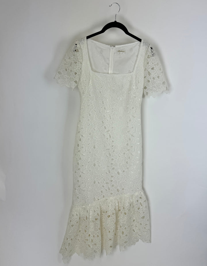 Cream Floral Lace Knit Dress - Size 4