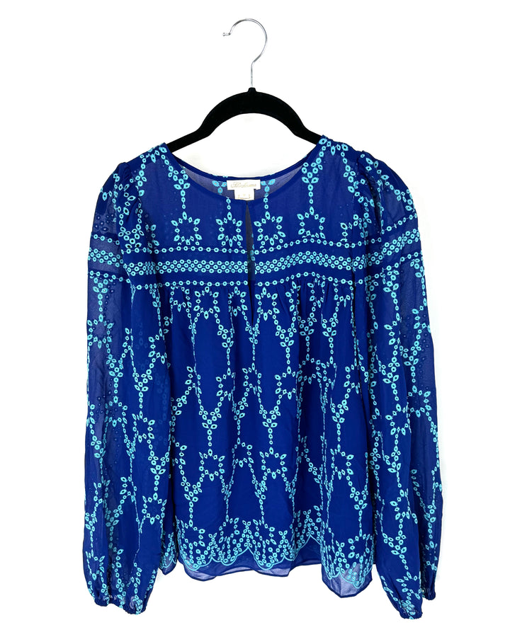 Blue Embroidered Blouse - Small and Medium