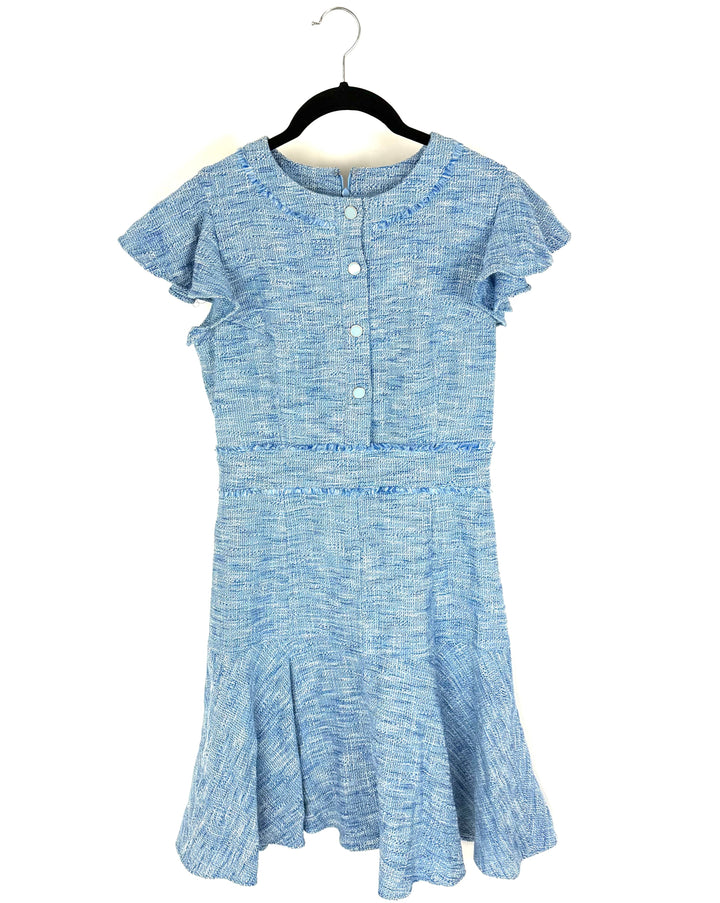 Blue Tweed Fit and Flare Dress - Size 4