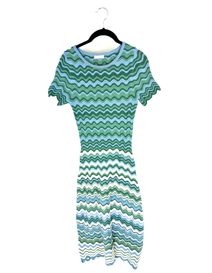 Green Blue & Cream Chevron Knit Dress - Size 4