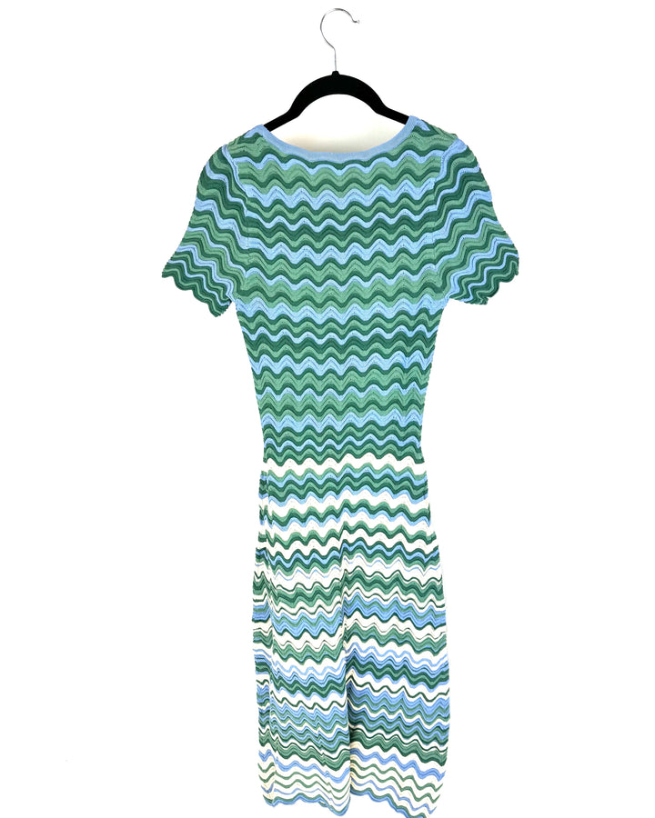 Green Blue & Cream Chevron Knit Dress - Size 4