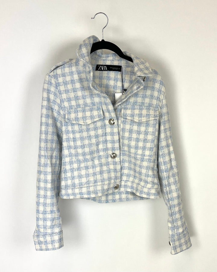 Zara White And Blue Blazer - Extra Small