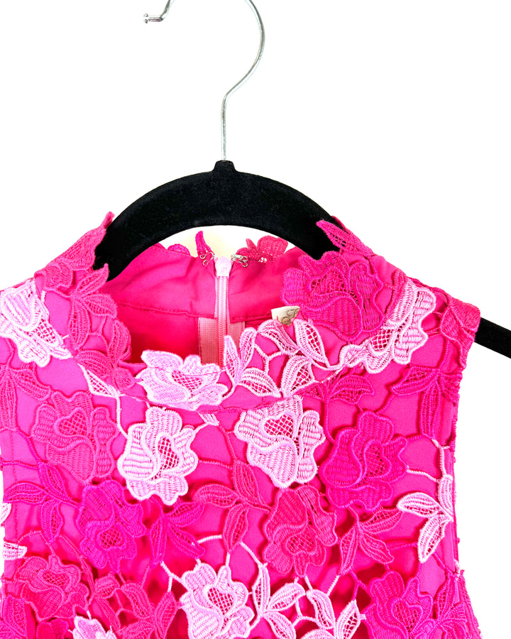 Hot Pink Floral Lace Dress - Size 2