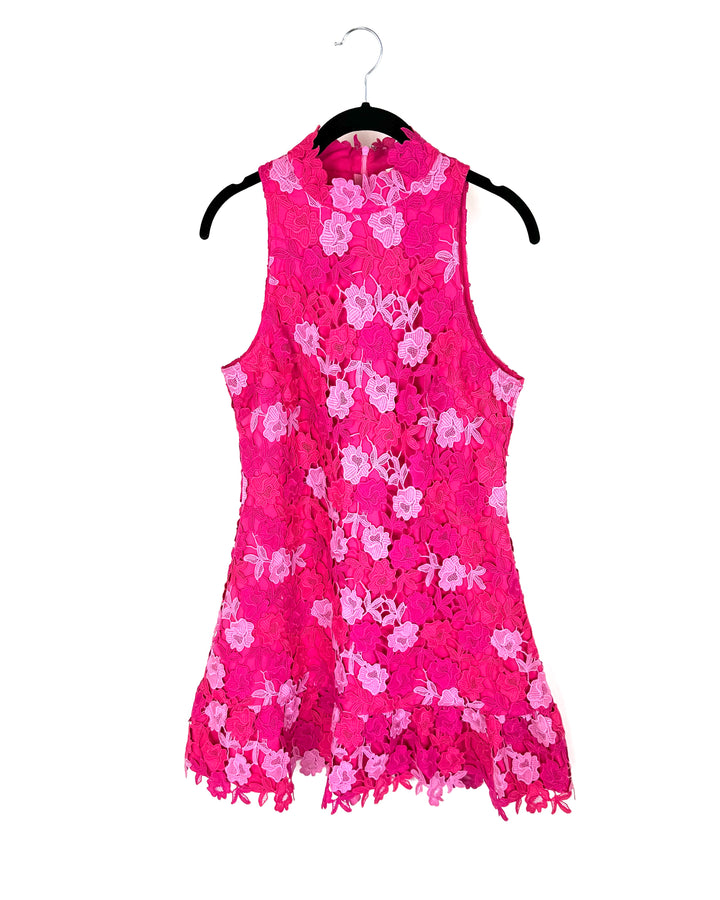 Hot Pink Floral Lace Dress - Size 2