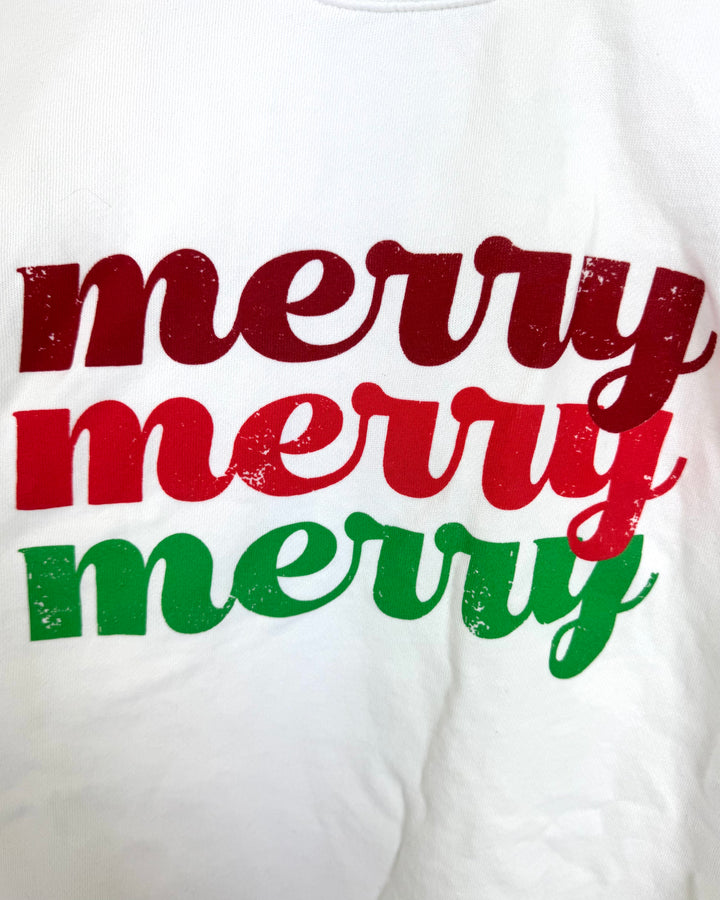 White "Merry" Graphic Crewneck Sweatshirt - Small