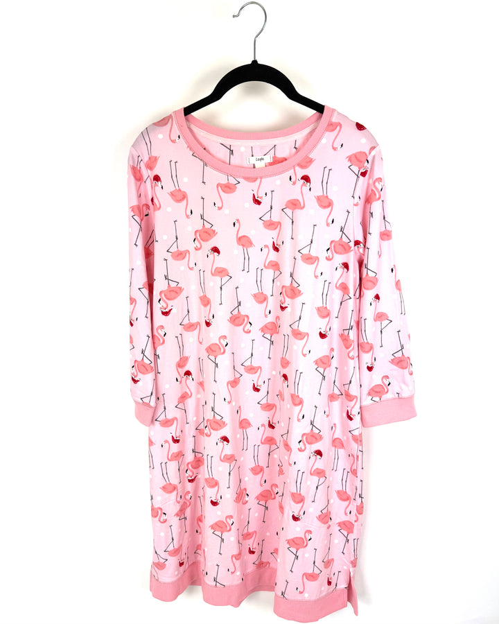 Light Pink Holiday Flamingo Sleep Dress - Small