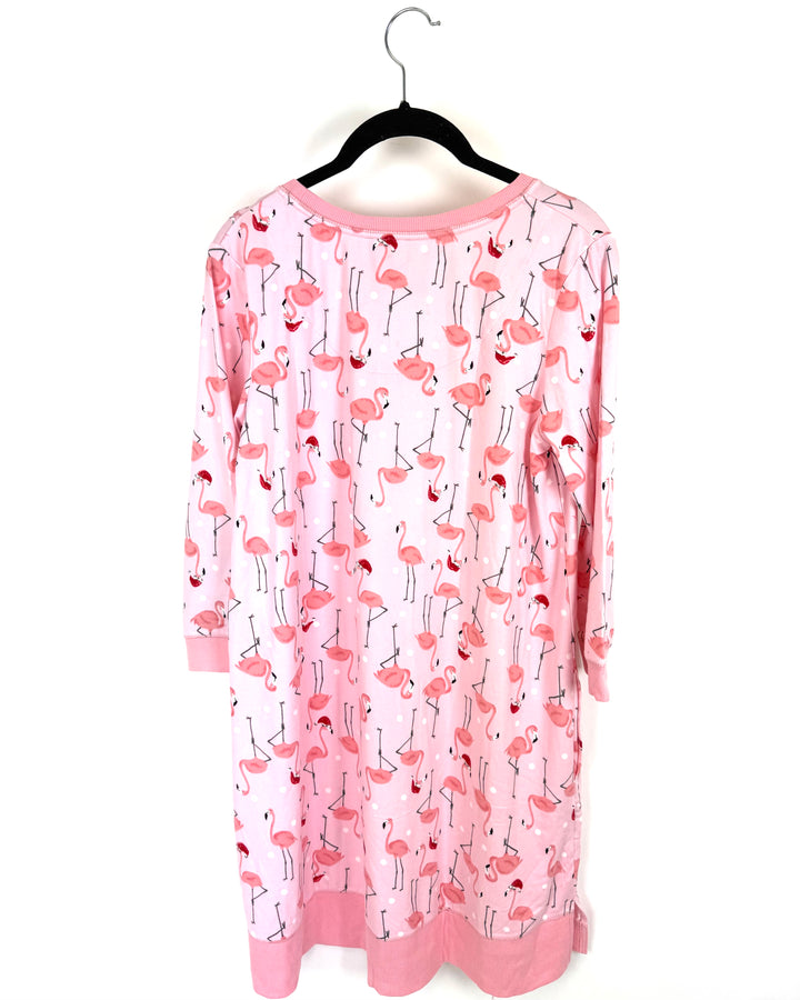 Light Pink Holiday Flamingo Sleep Dress - Small