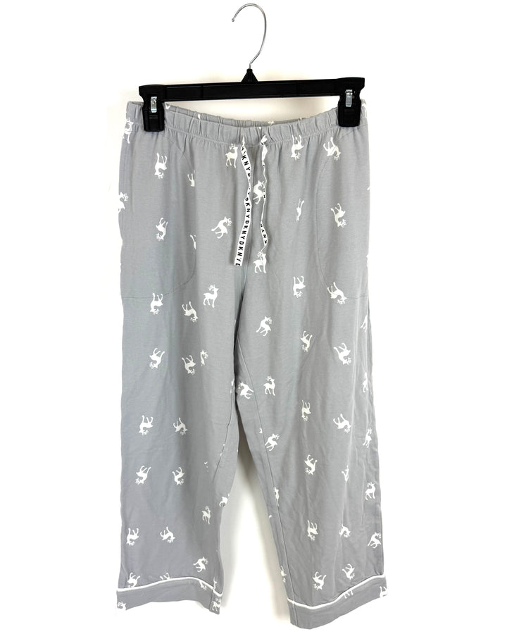 Light Gray Cropped Reindeer Pajama Pants - Small