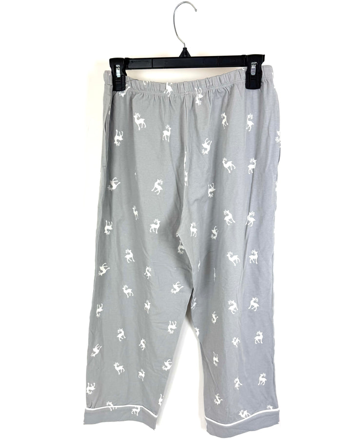 Light Gray Cropped Reindeer Pajama Pants - Small