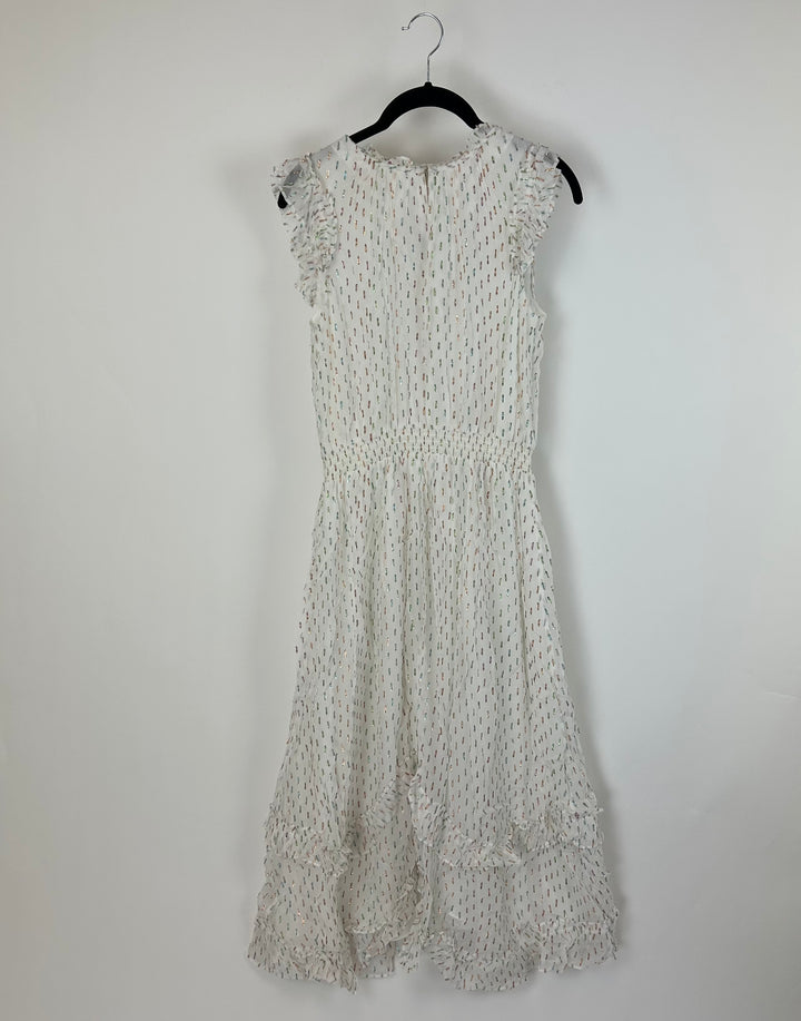 White Metallic Printed Long Dress - Size 6