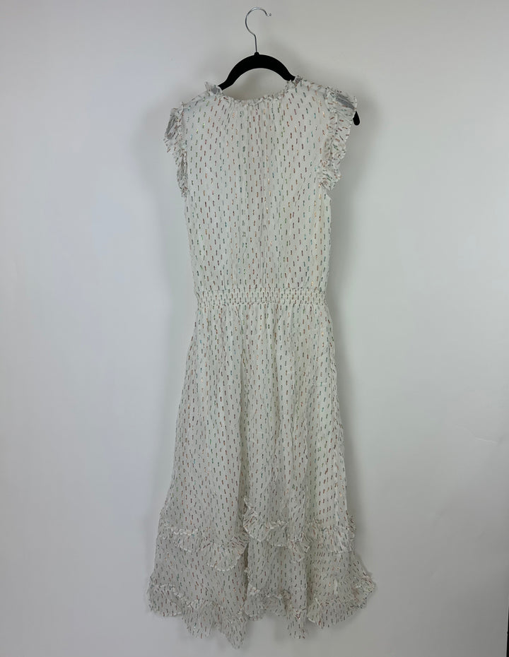 White Metallic Printed Long Dress - Size 6