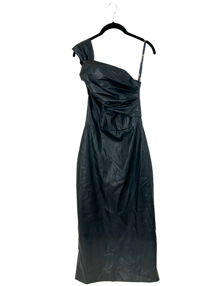 Black Faux Leather Long Dress - Size 4