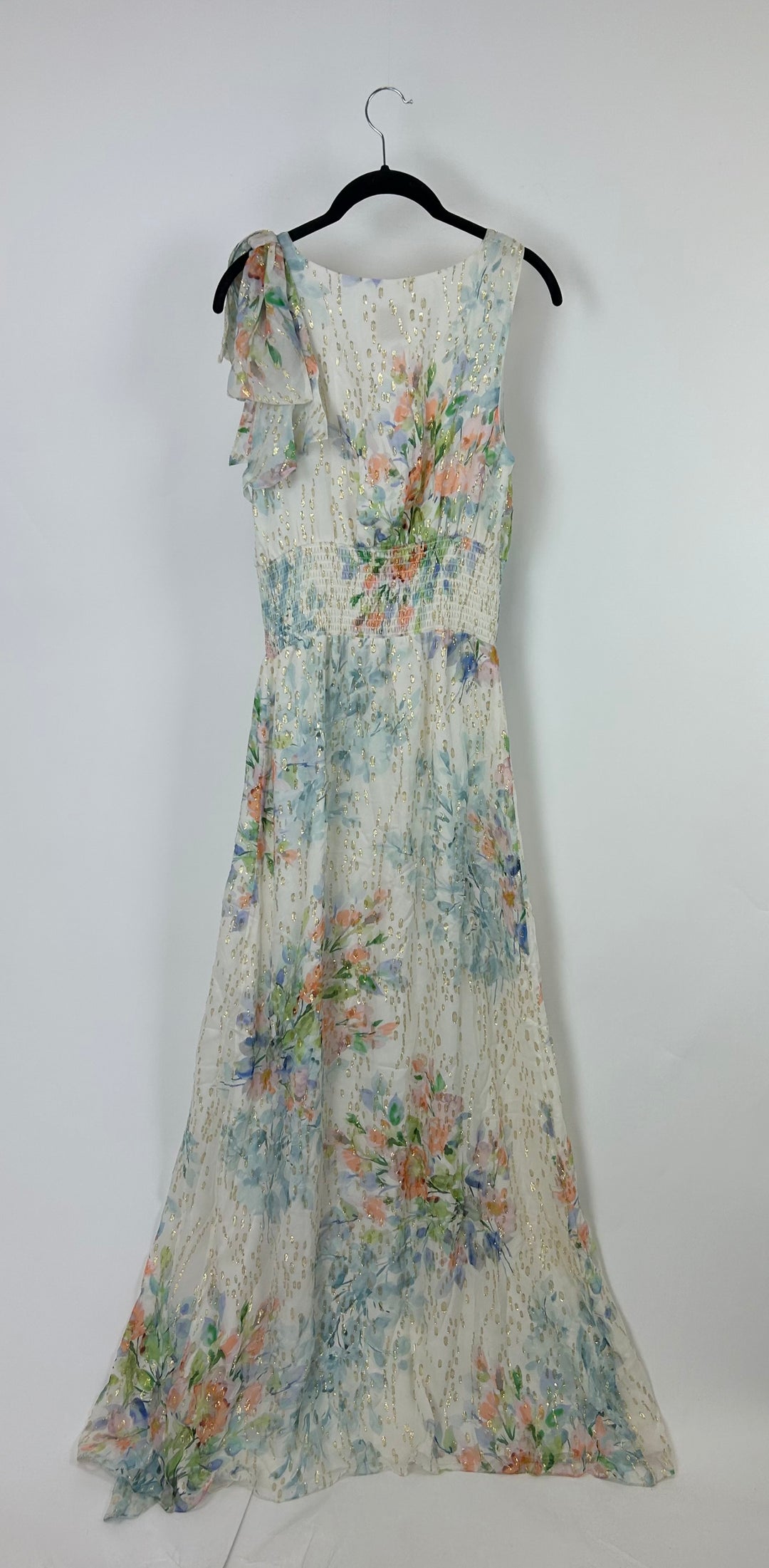 White Floral Watercolor Long Dress- Size 4/6