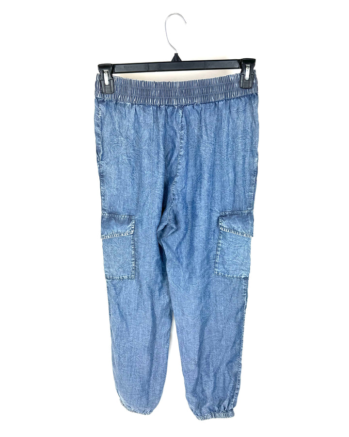 Soft Denim Printed Joggers - Small