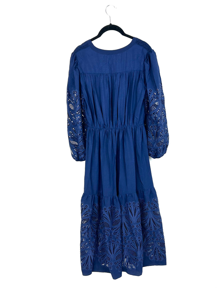 Navy Blue Ornate Lace Maxi Dress - Size 8