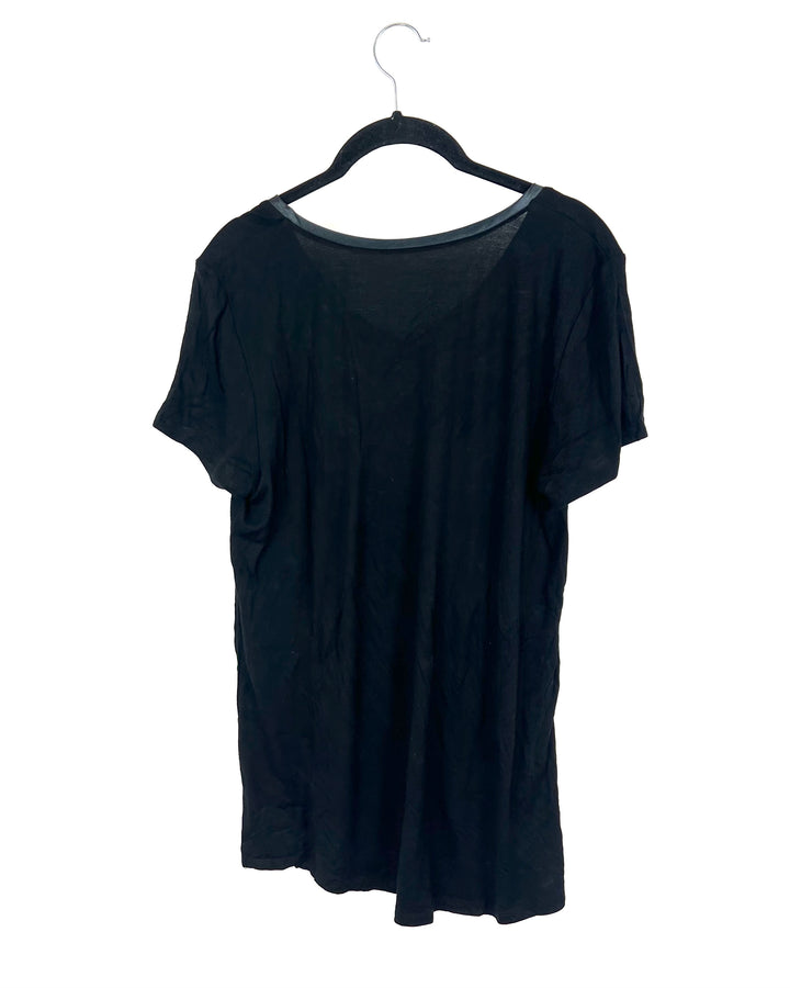 Black V-Neck Shirt With Black Satin-Like Trim - Size 4/6