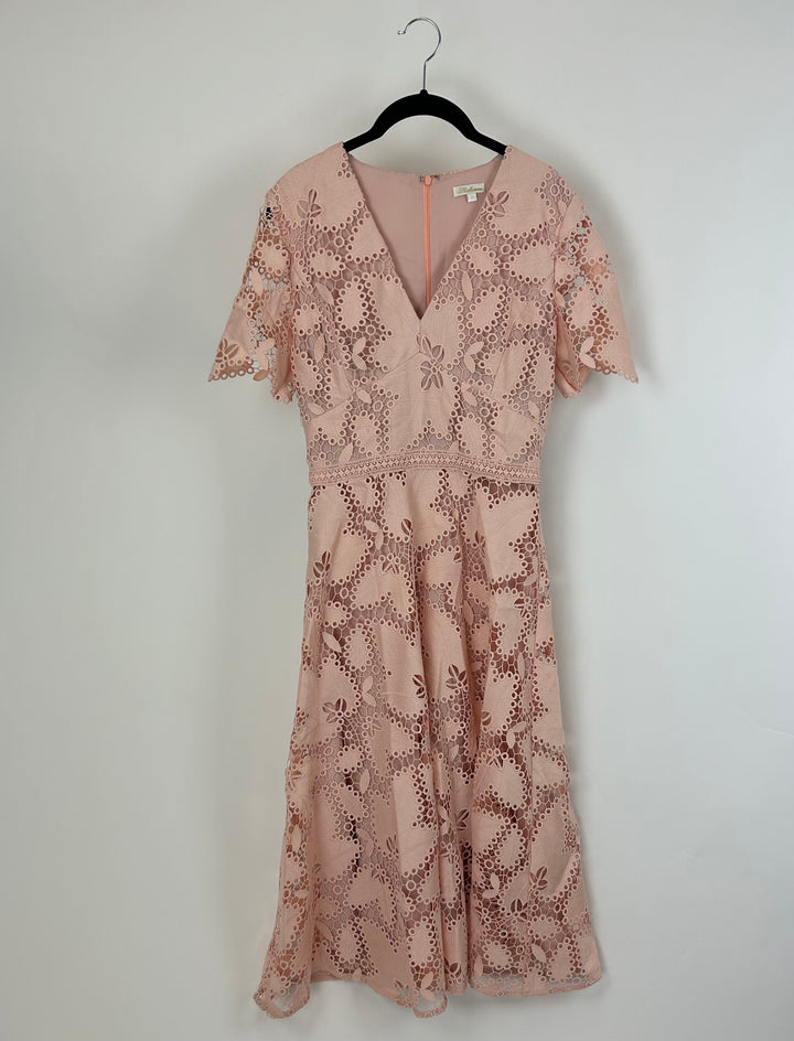 Baby Pink Lace Midi Dress - Size 4