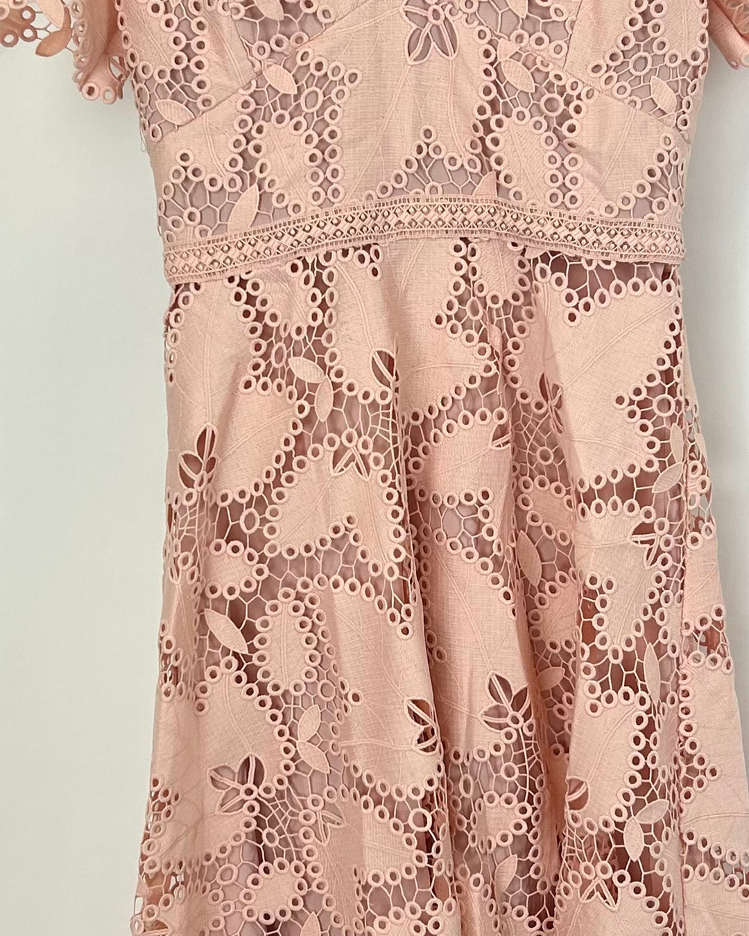 Baby Pink Lace Midi Dress - Size 4