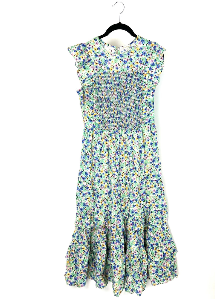 Green Floral Sleeveless Dress - Size 4