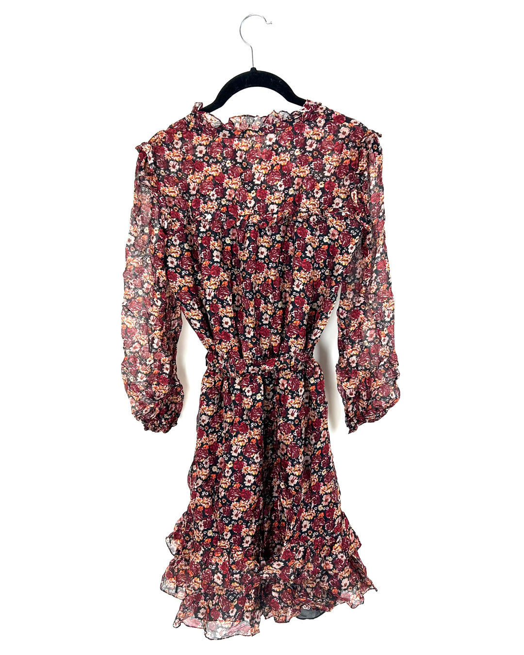 Burgundy Floral Print Ruffle Dress - Size 4/6