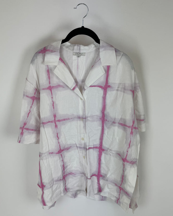 White And Pink Button Up Shirt - Size 4-6