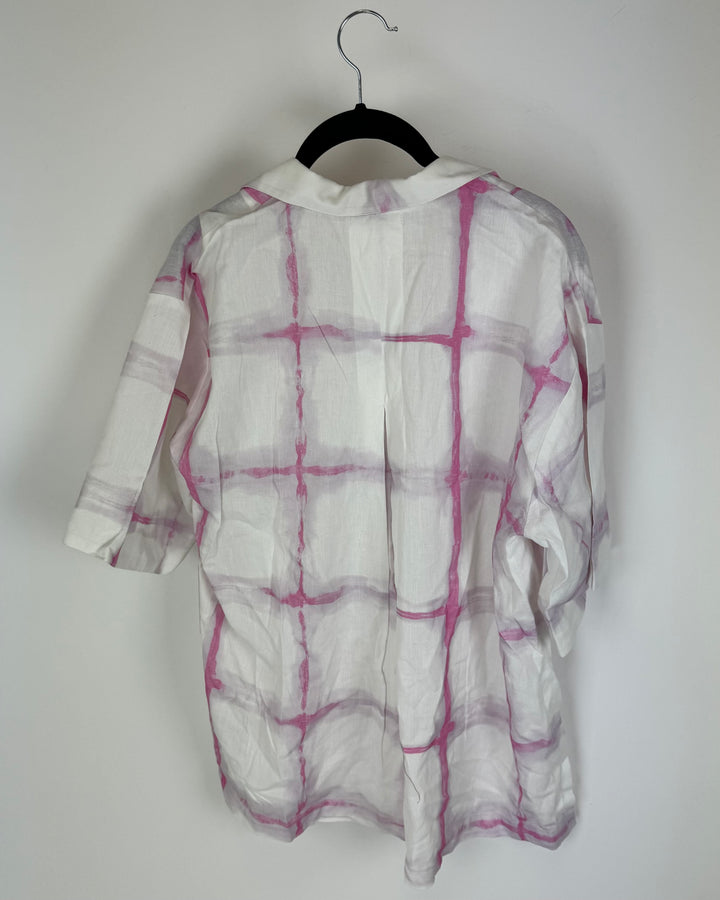 White And Pink Button Up Shirt - Size 4-6