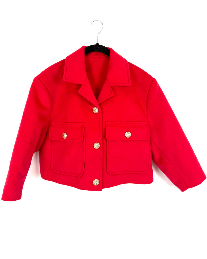 Red Fleece Cropped Jacket - Size 2/4