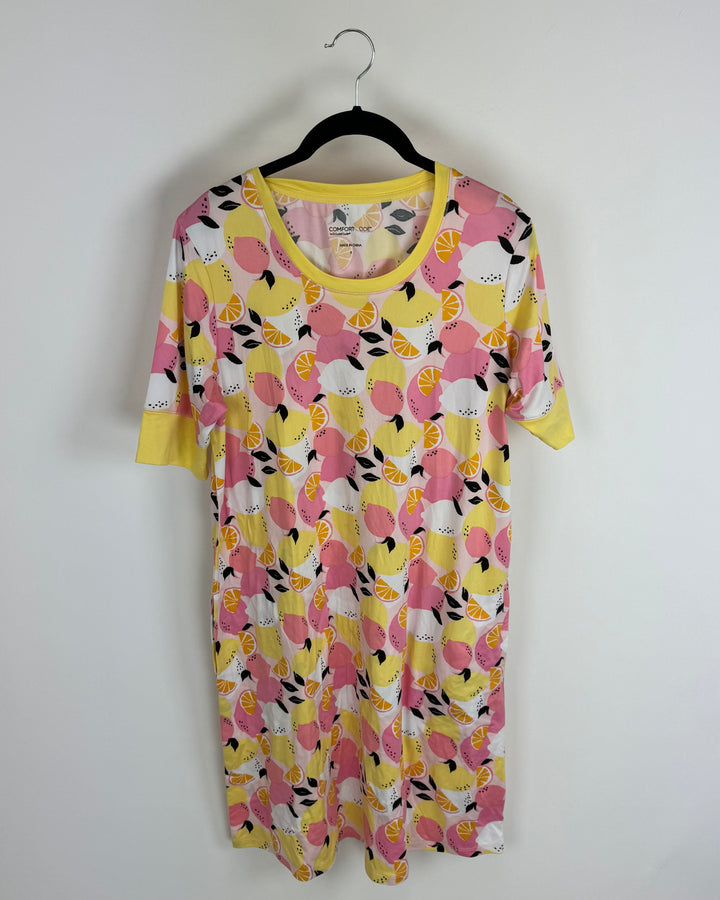 Yellow and Pink Lemon Print Dress - Size 6