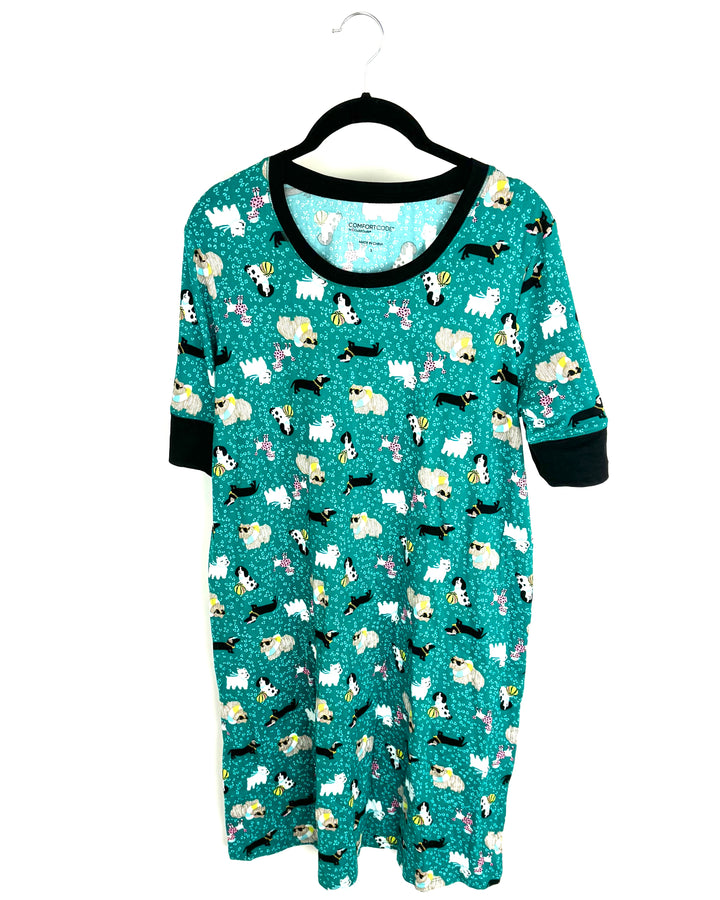 Dog Printed Crop Sleeve Sleep Dress - Small