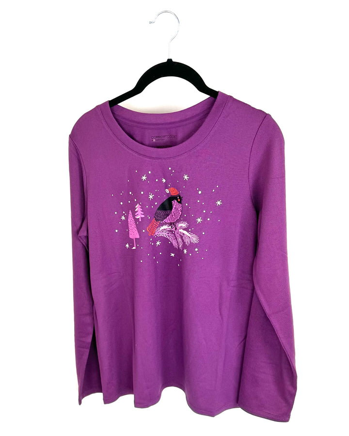 Purple Winter Theme Long Sleeve Top - Size 6-8