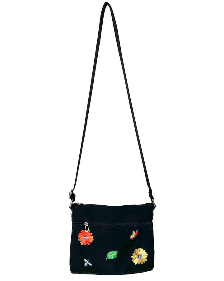 Black Floral Embroidered Crossbody Bag