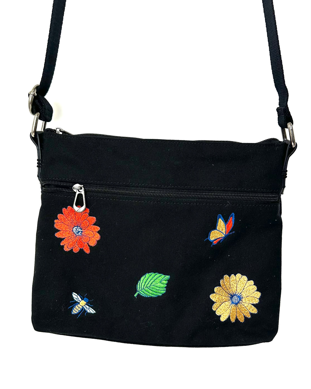 Black Floral Embroidered Crossbody Bag