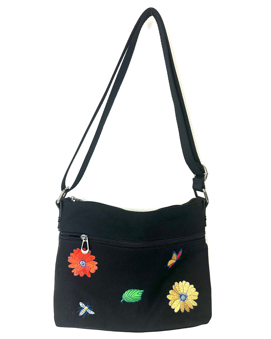 Black Floral Embroidered Crossbody Bag