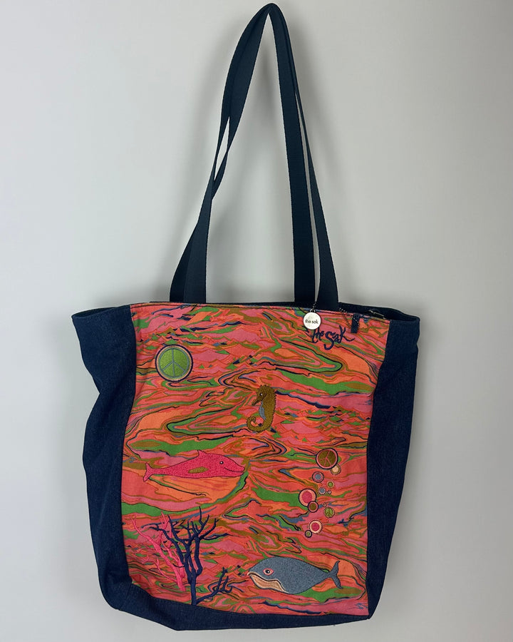 Bright Multi Color And Sea Horse Print Tote Bag