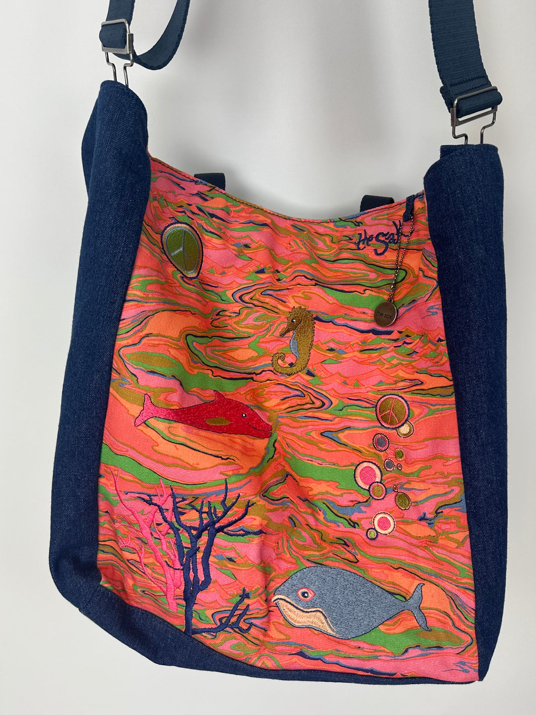 Bright Multi Color And Sea Horse Print Tote Bag