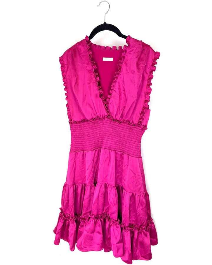 Ruffled Magenta V-Neck Dress - Size 6/8